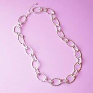 Chunky Silver Hammered Link Statement Necklace 🤍 1990s Y2K Bold Glam